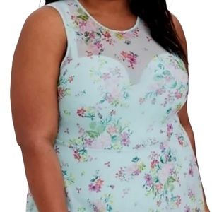 Torrid Floral One Piece Swimsuit - Mint and Pink NWT